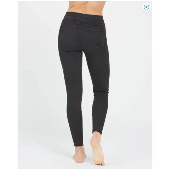 SPANX Black Pull On Ankle Distressed Tummy Control Skinny Jeans Size L - Picture 11 of 11